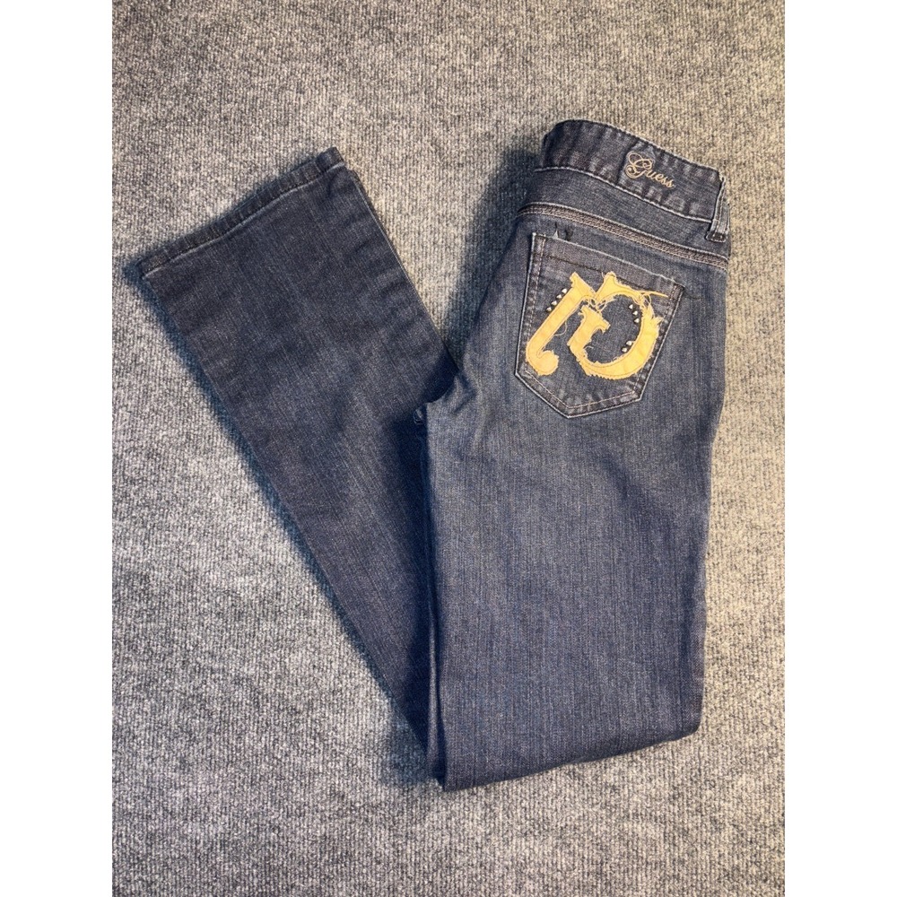 GUESS Jeans Womens 27 Blue Denim Studded Low Rise Bootcut Leg Dark Wash Stretch